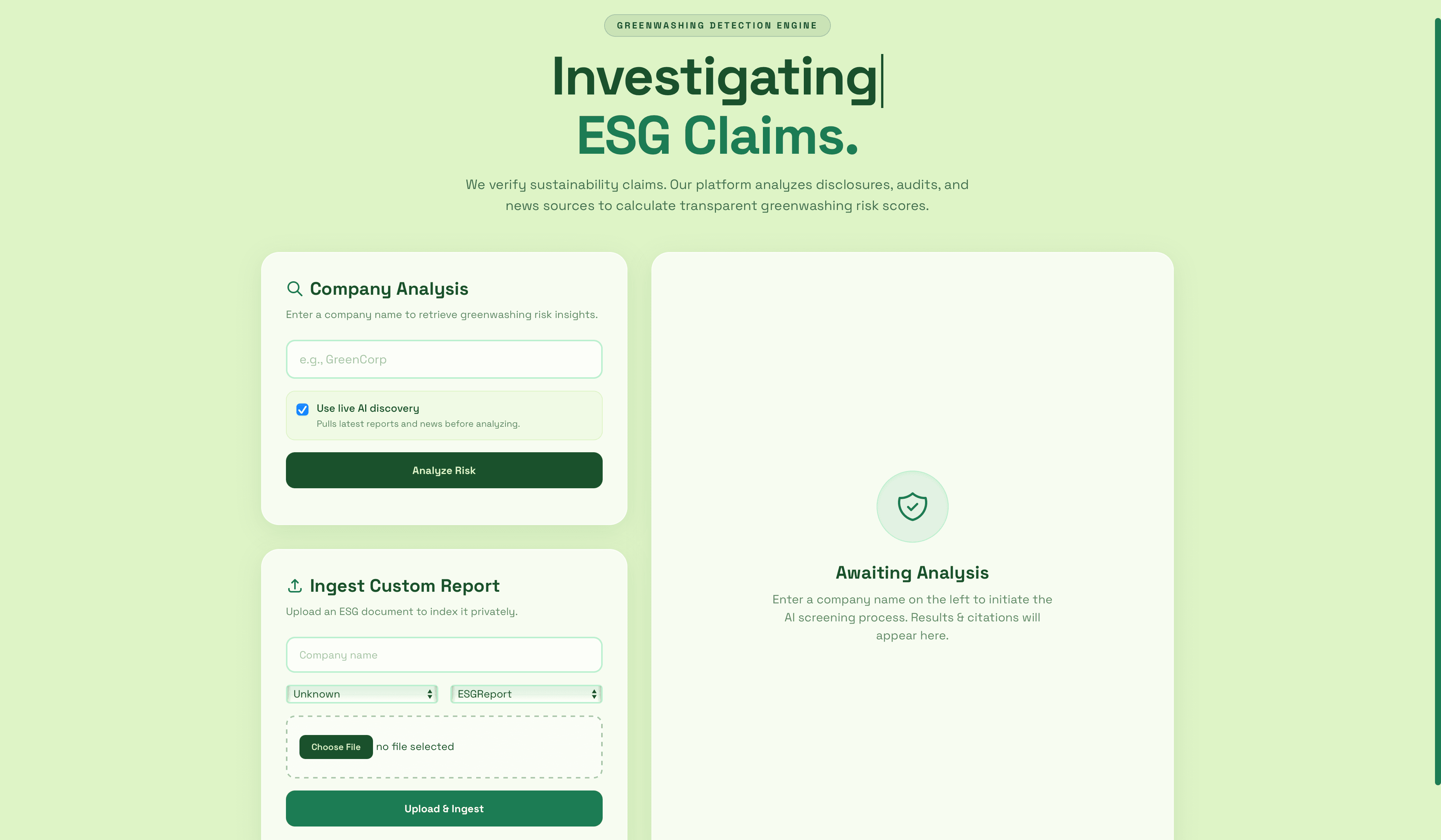 GreenWashers: We verify sustainability claims. Our platform analyzes disclosures, audits, and news sources to calculate transparent greenwashing risk scores.
