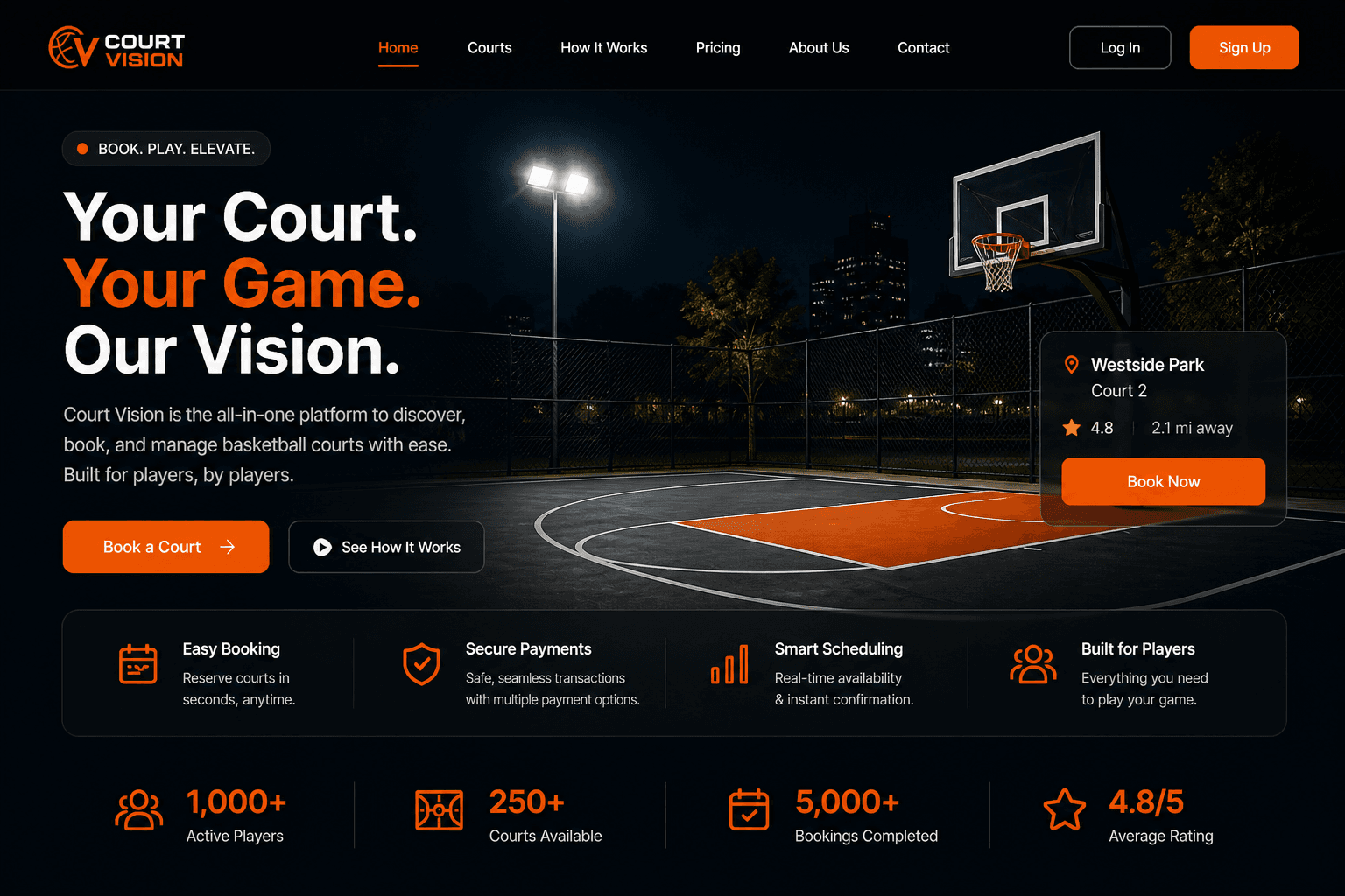 CourtVision: Court Vision is the all-in-one platform to discover, book, and manage basketball courts with ease. Built for players, by players.